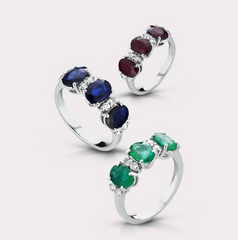 Fantasy ring in 18k white gold with natural diamonds and rubies sd100012