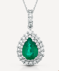 Fancy pendant in 18k white gold with natural diamonds and emerald SD100022