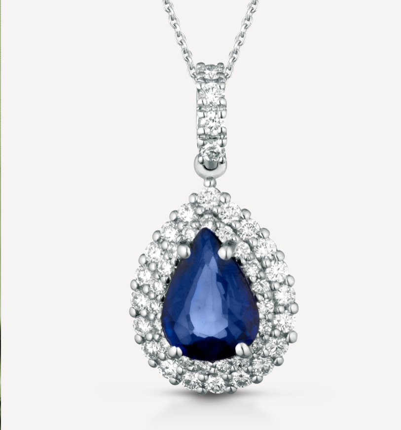 Fancy pendant in 18k white gold with natural diamonds and sapphire SD100020