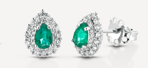 Fancy earrings in 18k white gold with natural diamonds and emerald sd100021