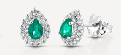 Fancy earrings in 18k white gold with natural diamonds and emerald sd100021