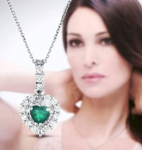Fancy pendant in 18k white gold with natural diamonds and emerald SD100017