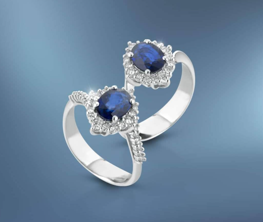 Fantasy ring in 18k white gold with natural diamonds and sapphires sd100005