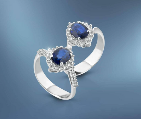 Fantasy ring in 18k white gold with natural diamonds and sapphires sd100005