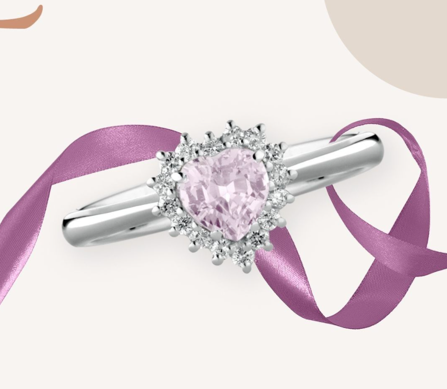 Fantasy ring in 18k white gold with natural diamonds and pink sapphire sd100013