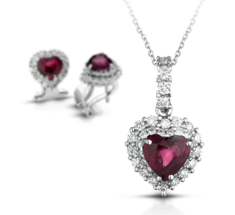 Fancy pendant in 18k white gold with natural diamonds and ruby SD100019