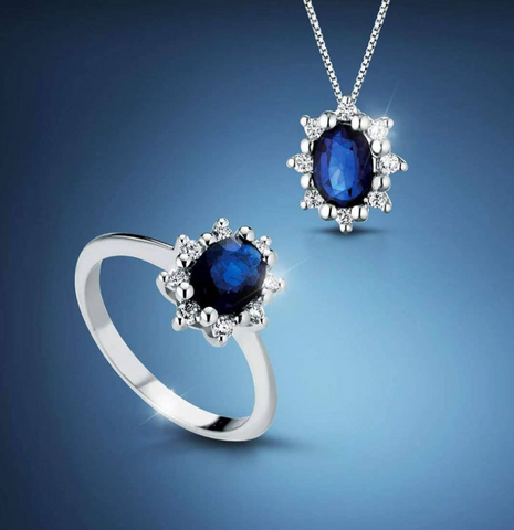 Pendant in 18k white gold with natural diamonds and sapphire SD100007